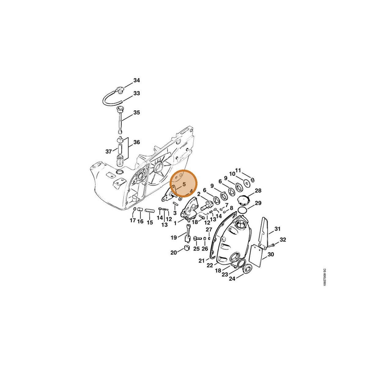 STIHL part 1106-640-3100 — IPL diagram snippet (6x zoom, amber highlight)