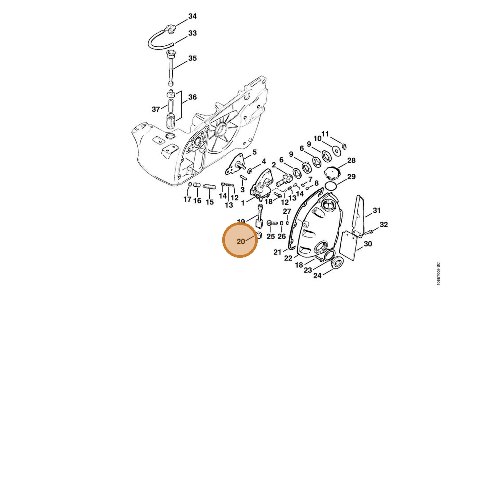STIHL part 1106-640-3801 — IPL diagram snippet (6x zoom, amber highlight)