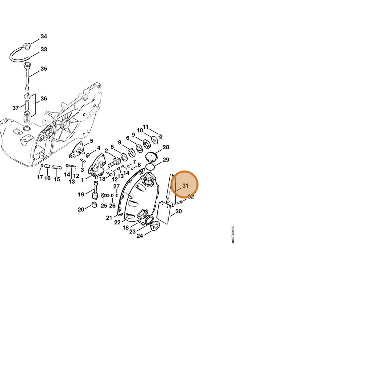 STIHL part 1106-656-1500 — IPL diagram snippet (6x zoom, amber highlight)