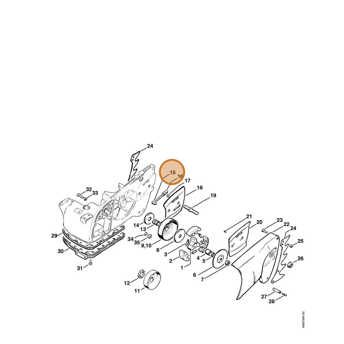 STIHL part 1106-664-1501 — IPL diagram snippet (6x zoom, amber highlight)