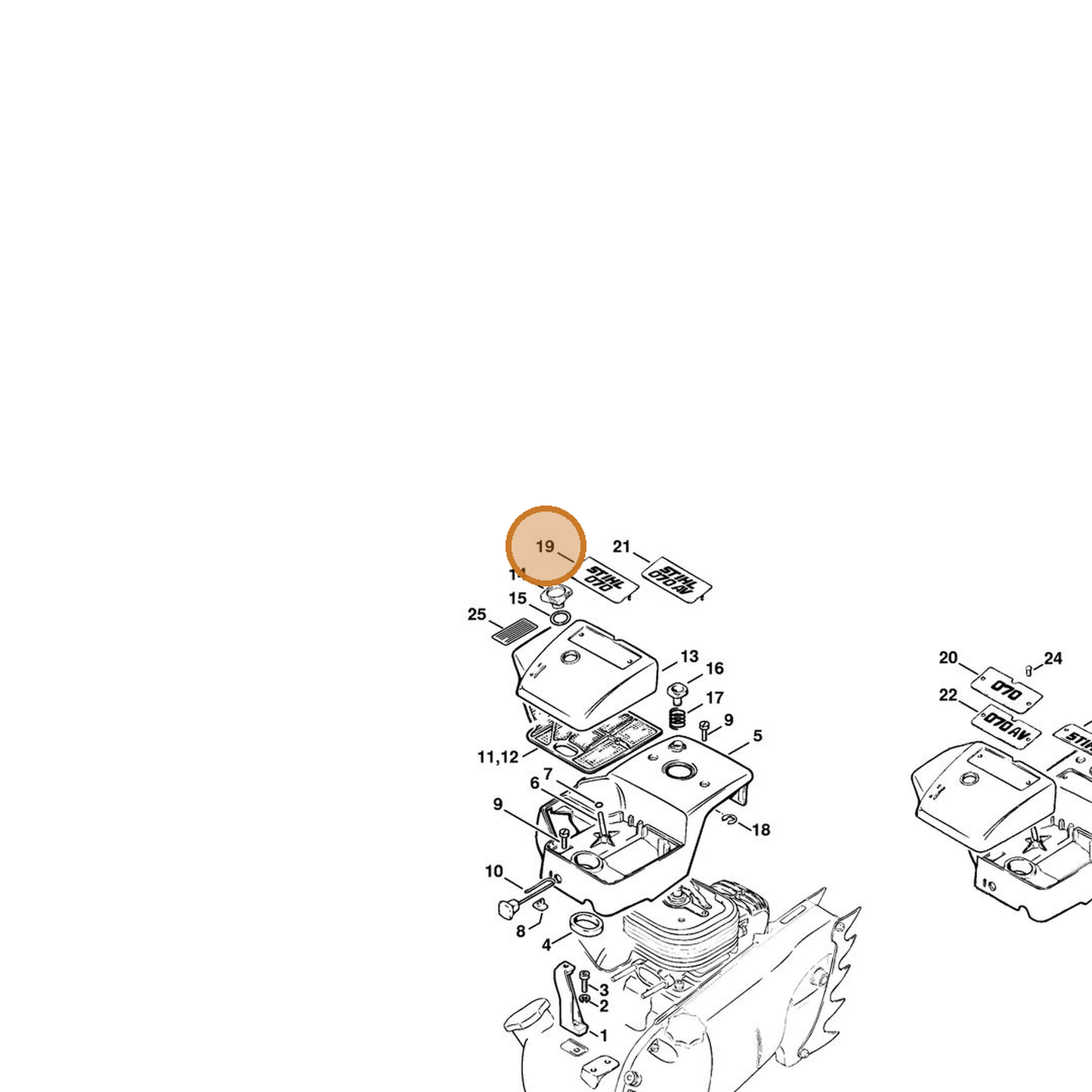 STIHL part 1106-967-1500 — IPL diagram snippet (6x zoom, amber highlight)
