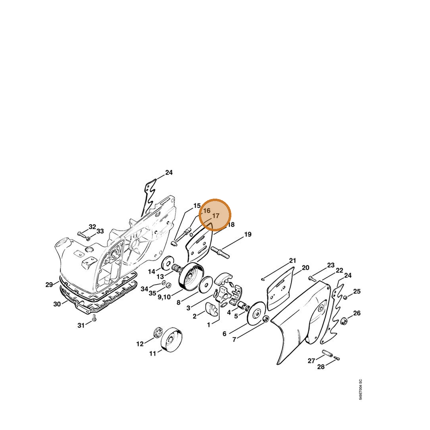 STIHL part 1107-021-9000 — IPL diagram snippet (6x zoom, amber highlight)