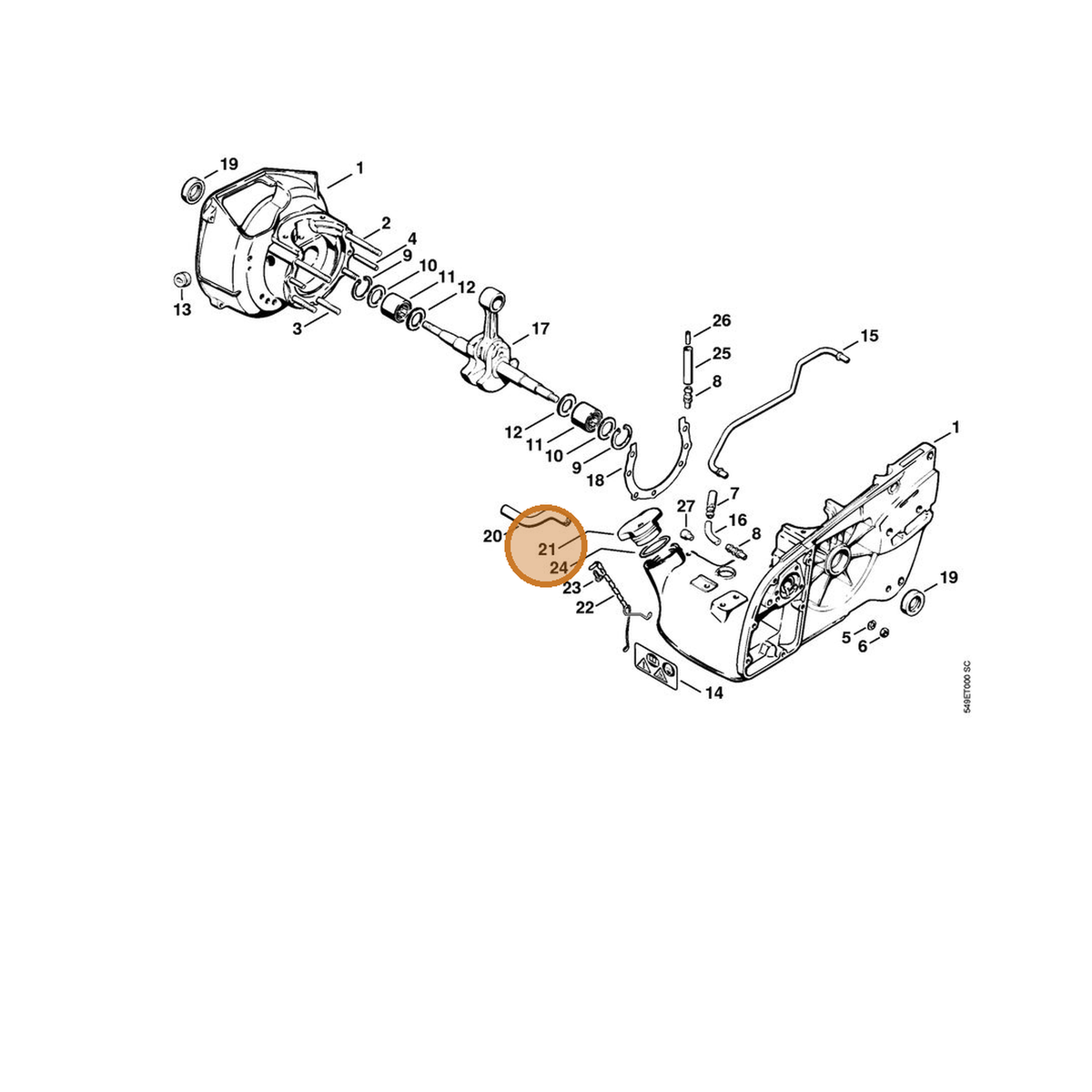 STIHL part 1107-350-0500 — IPL diagram snippet (6x zoom, amber highlight)