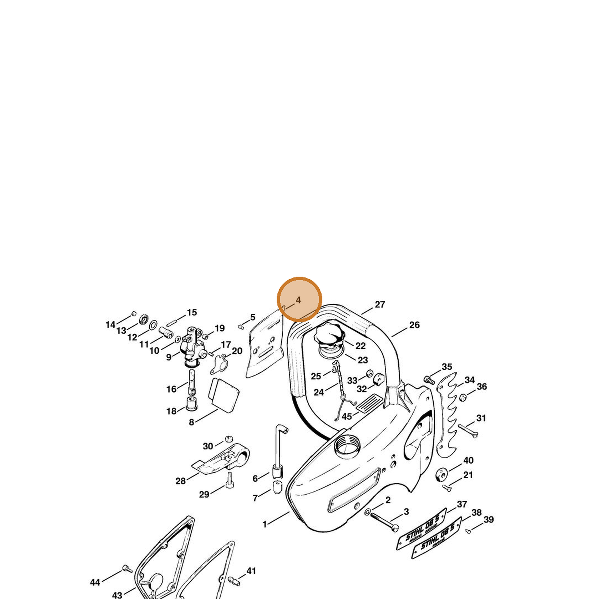 STIHL part 1107-664-1100 — IPL diagram snippet (6x zoom, amber highlight)