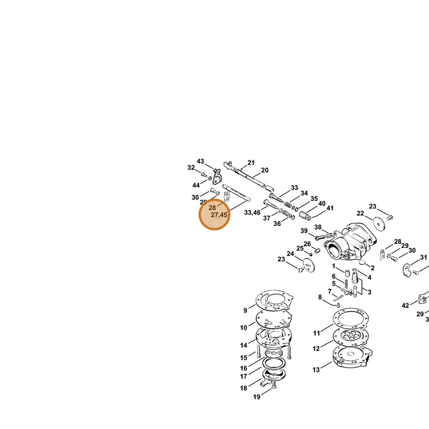 STIHL part 1108-121-3001 — IPL diagram snippet (6x zoom, amber highlight)
