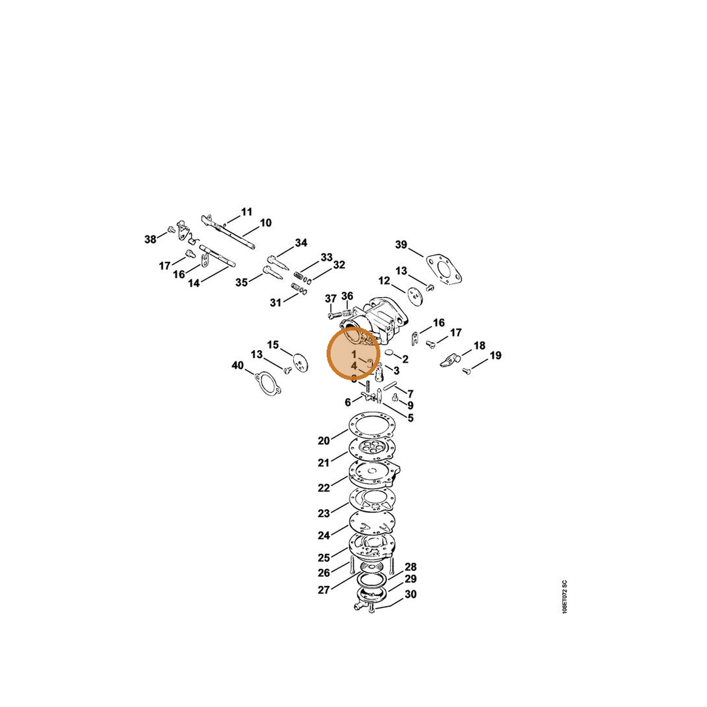 STIHL part 1108-121-5400 — IPL diagram snippet (6x zoom, amber highlight)