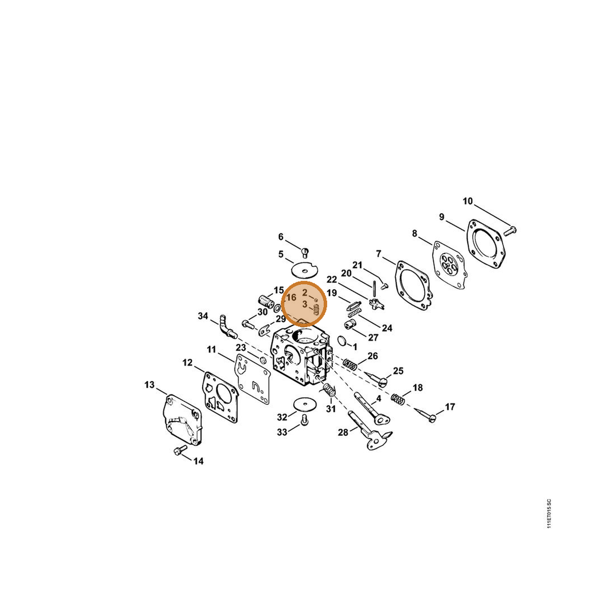 STIHL part 1108-122-3001 — IPL diagram snippet (6x zoom, amber highlight)