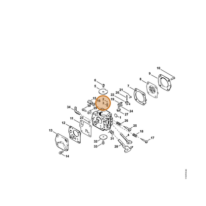 STIHL part 1108-122-3001 — IPL diagram snippet (6x zoom, amber highlight)