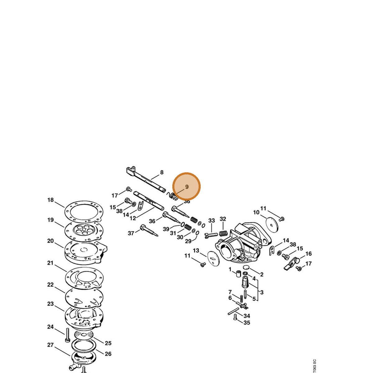 STIHL part 1108-122-3210 — IPL diagram snippet (6x zoom, amber highlight)