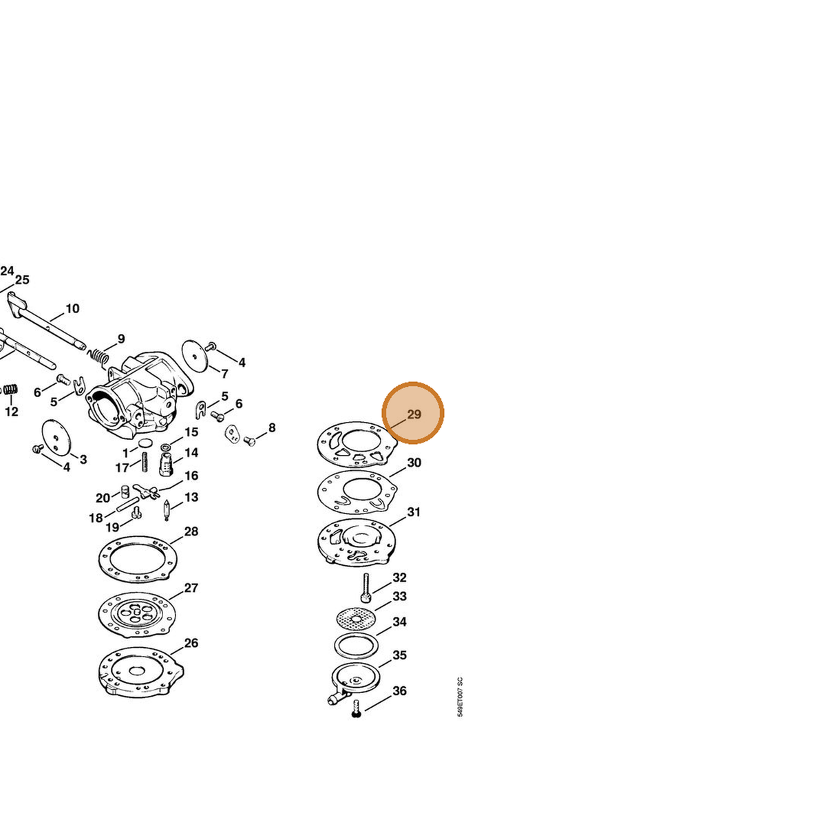 STIHL part 1108-129-1100 — IPL diagram snippet (6x zoom, amber highlight)
