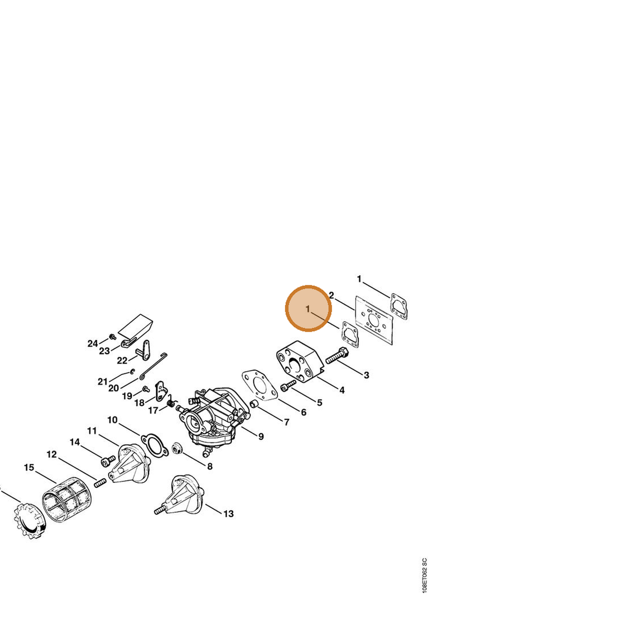 STIHL part 1108-129-1110 — IPL diagram snippet (6x zoom, amber highlight)