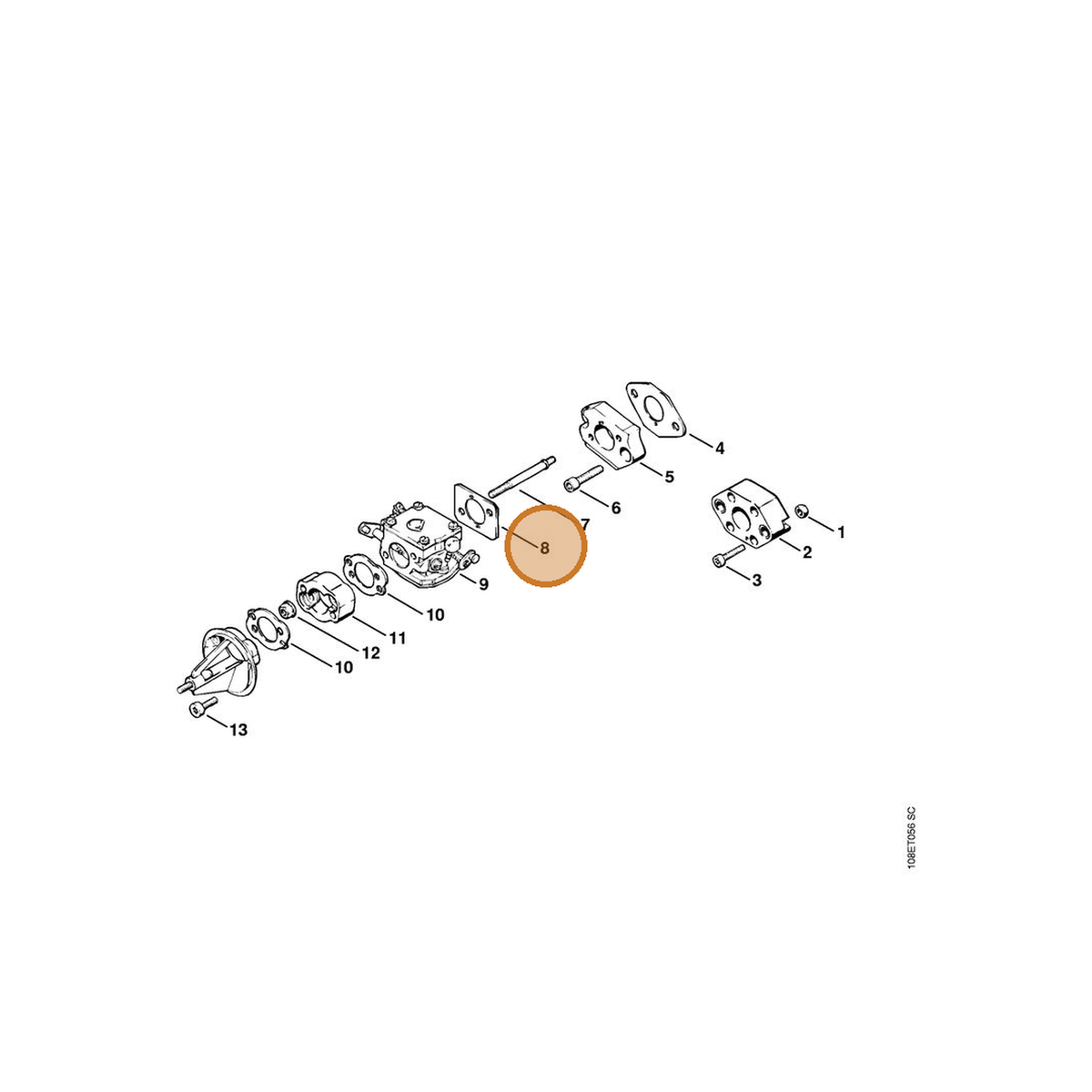STIHL part 1108-129-1111 — IPL diagram snippet (6x zoom, amber highlight)