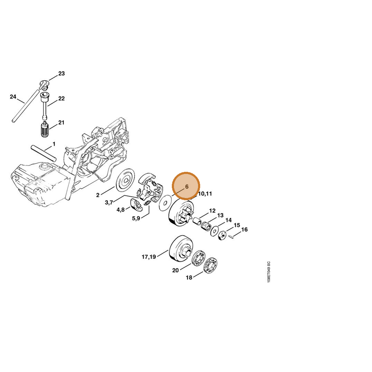 STIHL part 1108-162-8911 — IPL diagram snippet (6x zoom, amber highlight)