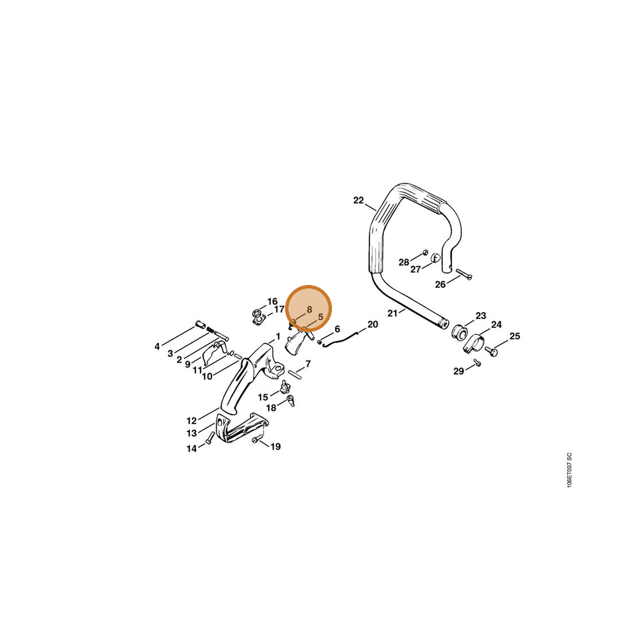 STIHL part 1108-182-4500 — IPL diagram snippet (6x zoom, amber highlight)