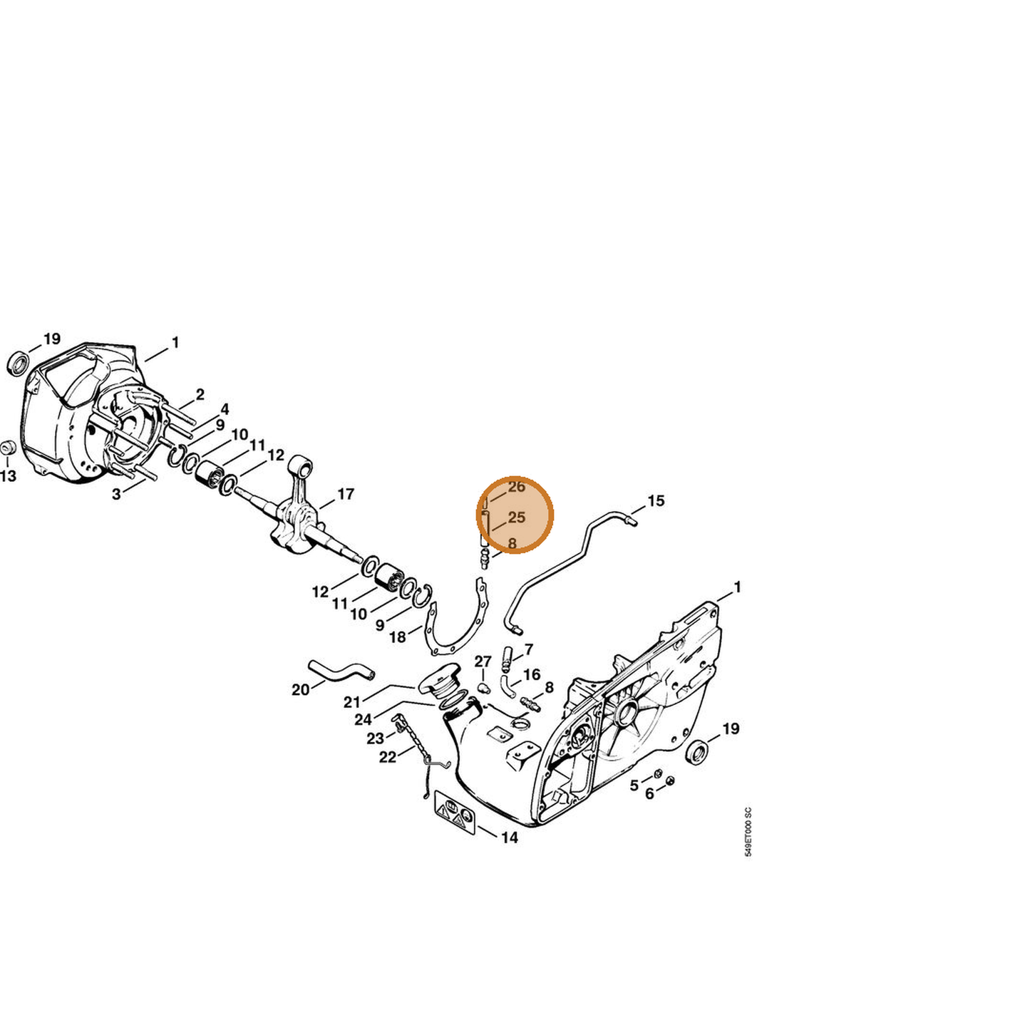 STIHL part 1108-350-5800 — IPL diagram snippet (6x zoom, amber highlight)