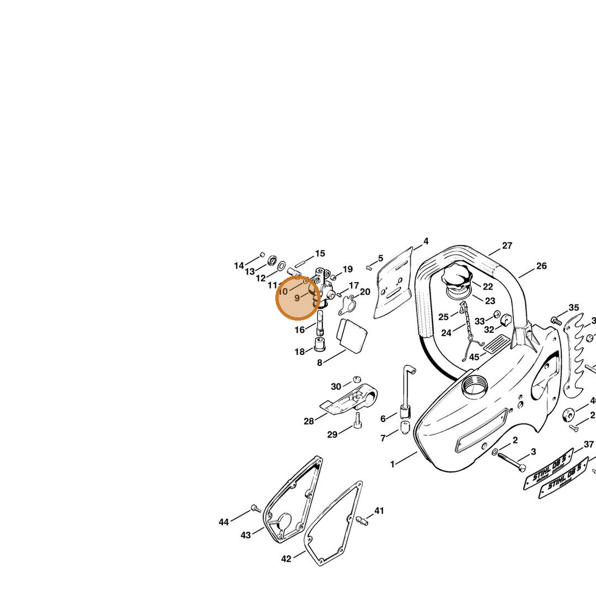 STIHL part 1108-640-3000 — IPL diagram snippet (6x zoom, amber highlight)