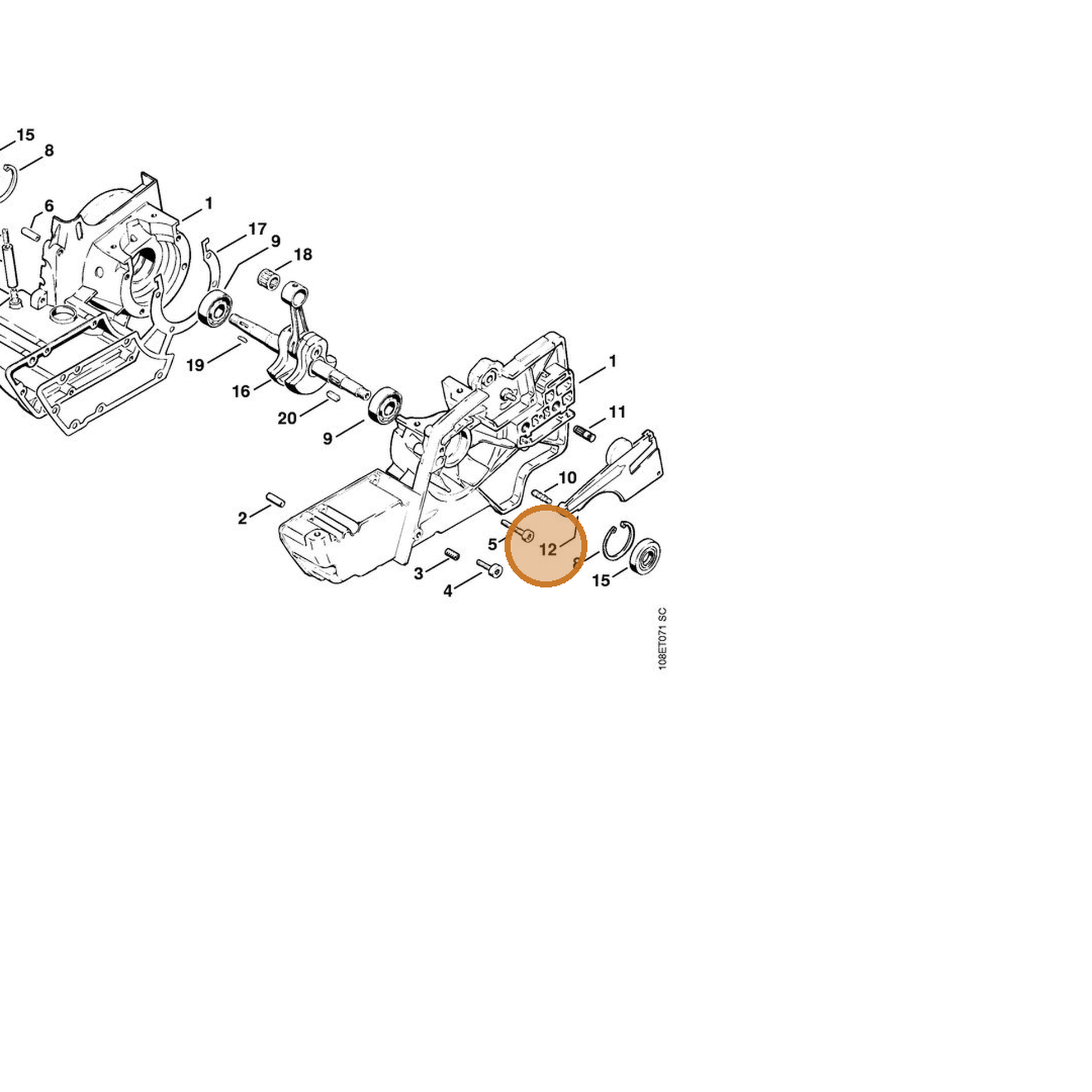 STIHL part 1108-648-7701 — IPL diagram snippet (6x zoom, amber highlight)