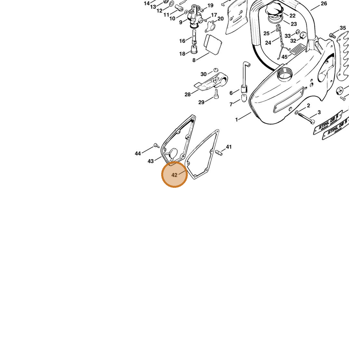 STIHL part 1108-649-0300 — IPL diagram snippet (6x zoom, amber highlight)