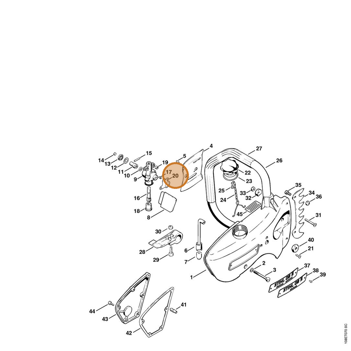 STIHL part 1108-649-1100 — IPL diagram snippet (6x zoom, amber highlight)
