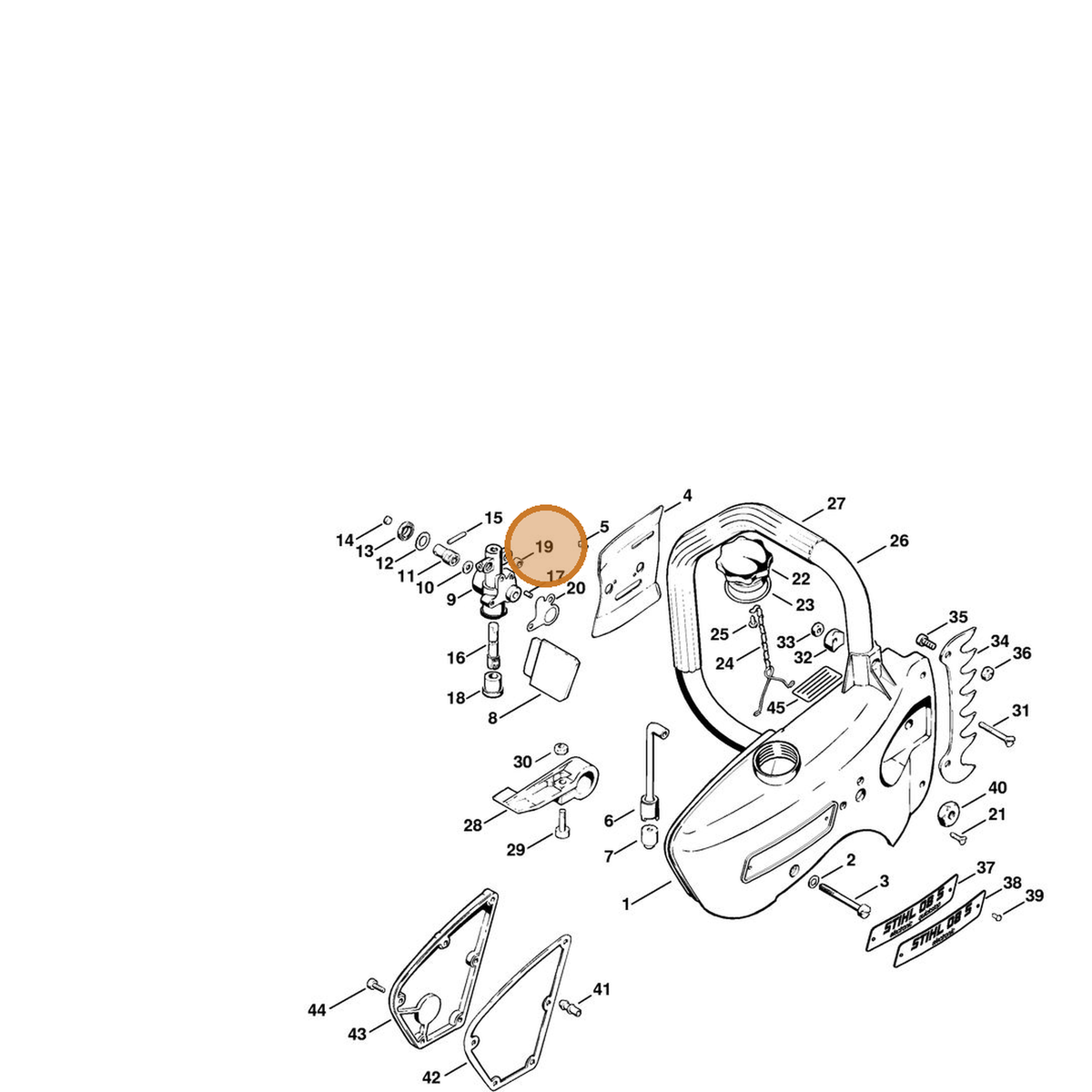 STIHL part 1108-649-5000 — IPL diagram snippet (6x zoom, amber highlight)