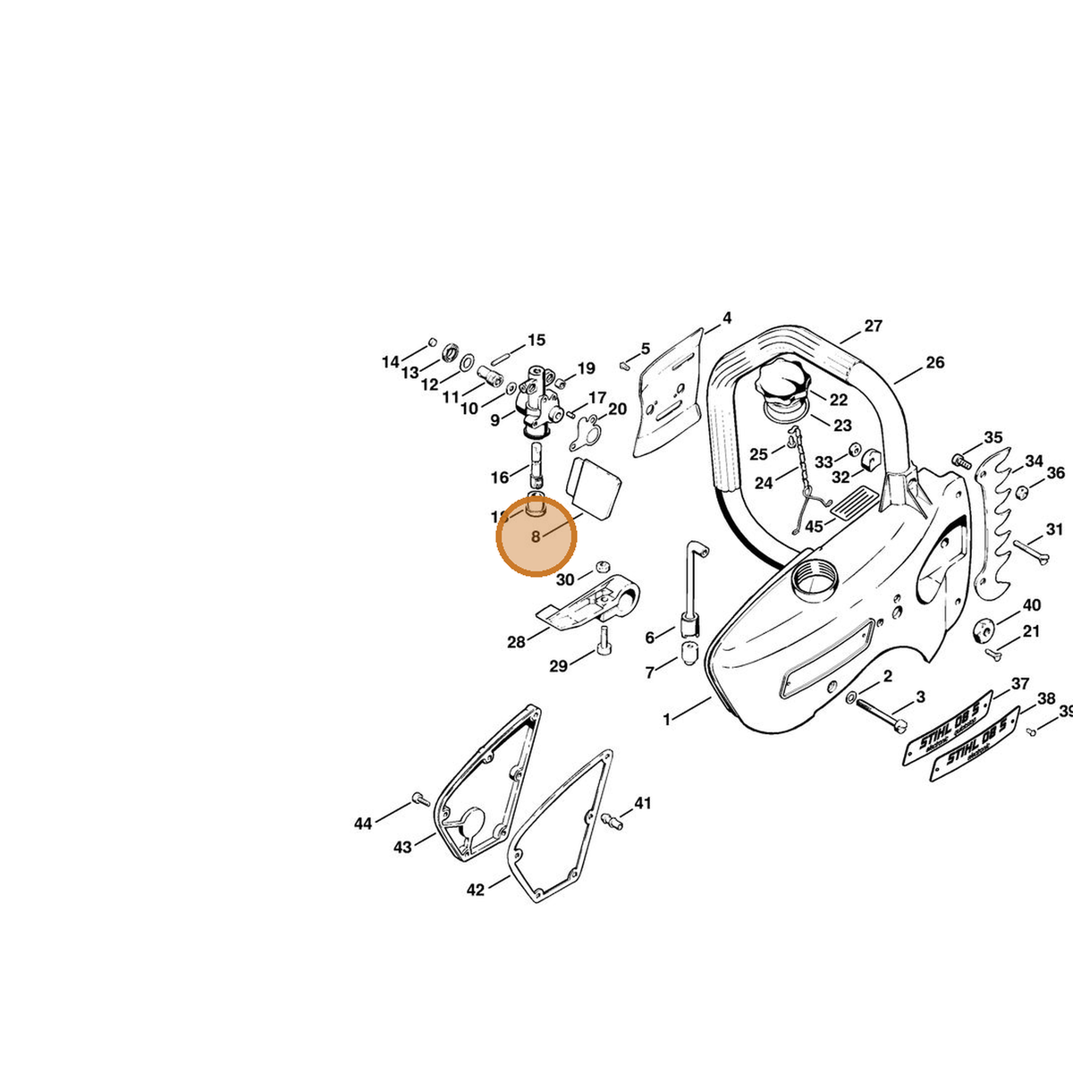 STIHL part 1108-656-1501 — IPL diagram snippet (6x zoom, amber highlight)