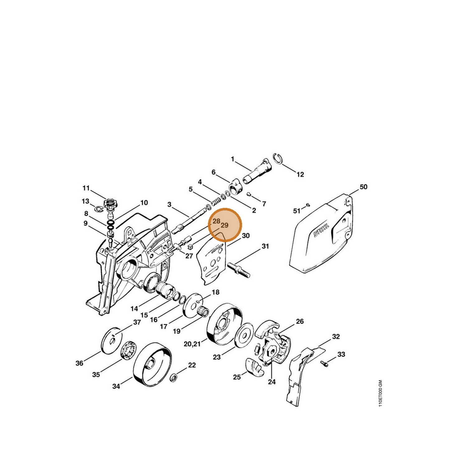 STIHL part 1110-021-9000 — IPL diagram snippet (6x zoom, amber highlight)