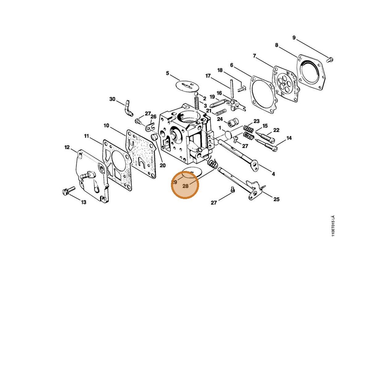 STIHL part 1110-122-3200 — IPL diagram snippet (6x zoom, amber highlight)