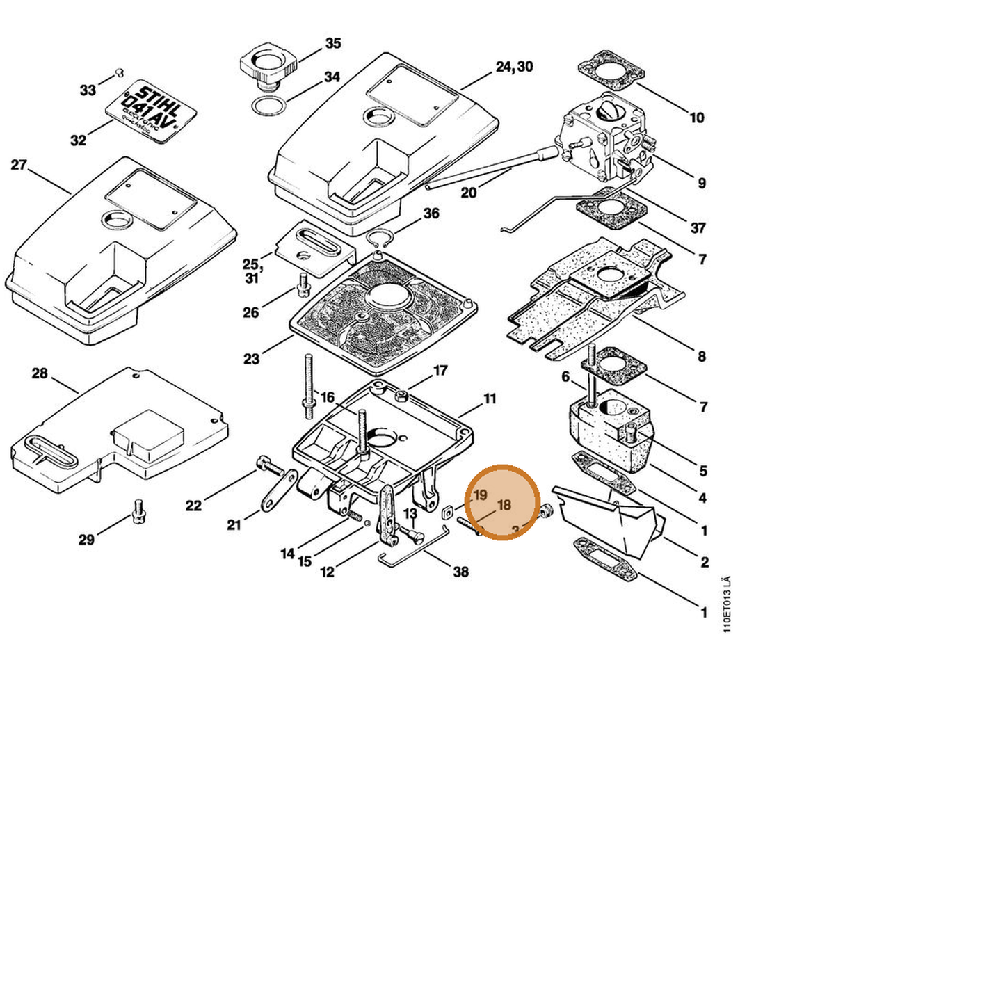 STIHL part 1110-122-6201 — IPL diagram snippet (6x zoom, amber highlight)
