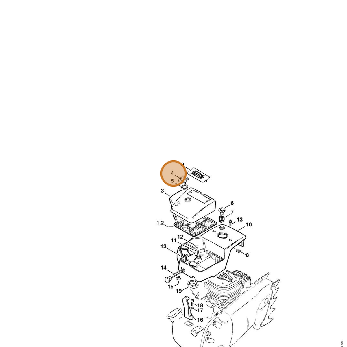 STIHL part 1110-140-9501 — IPL diagram snippet (6x zoom, amber highlight)