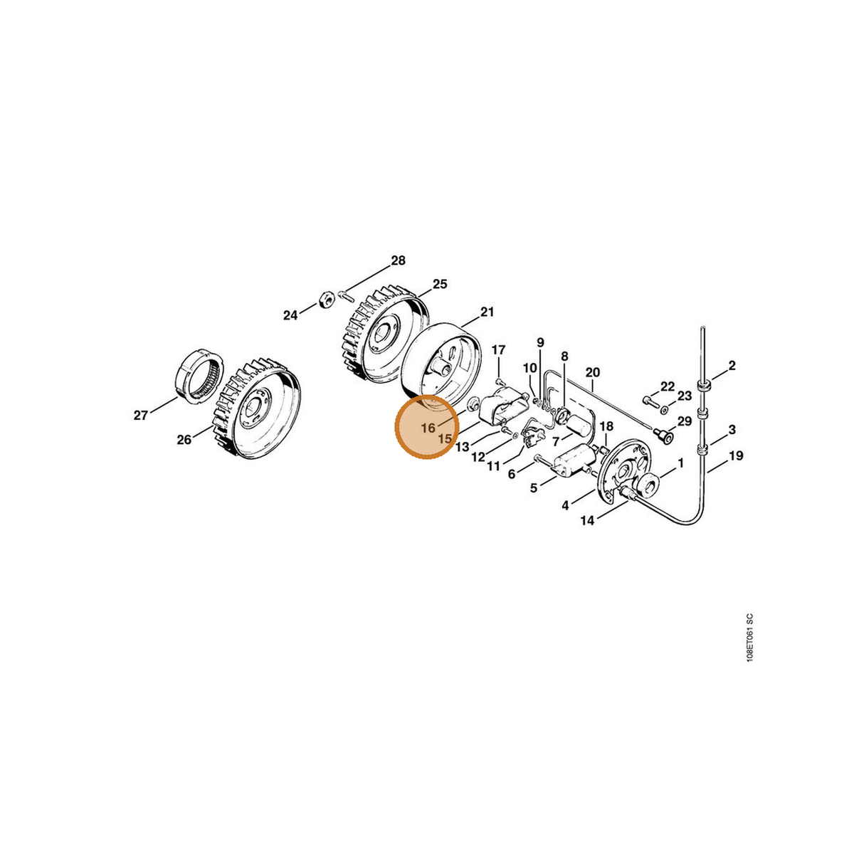 STIHL part 1110-145-9001 — IPL diagram snippet (6x zoom, amber highlight)
