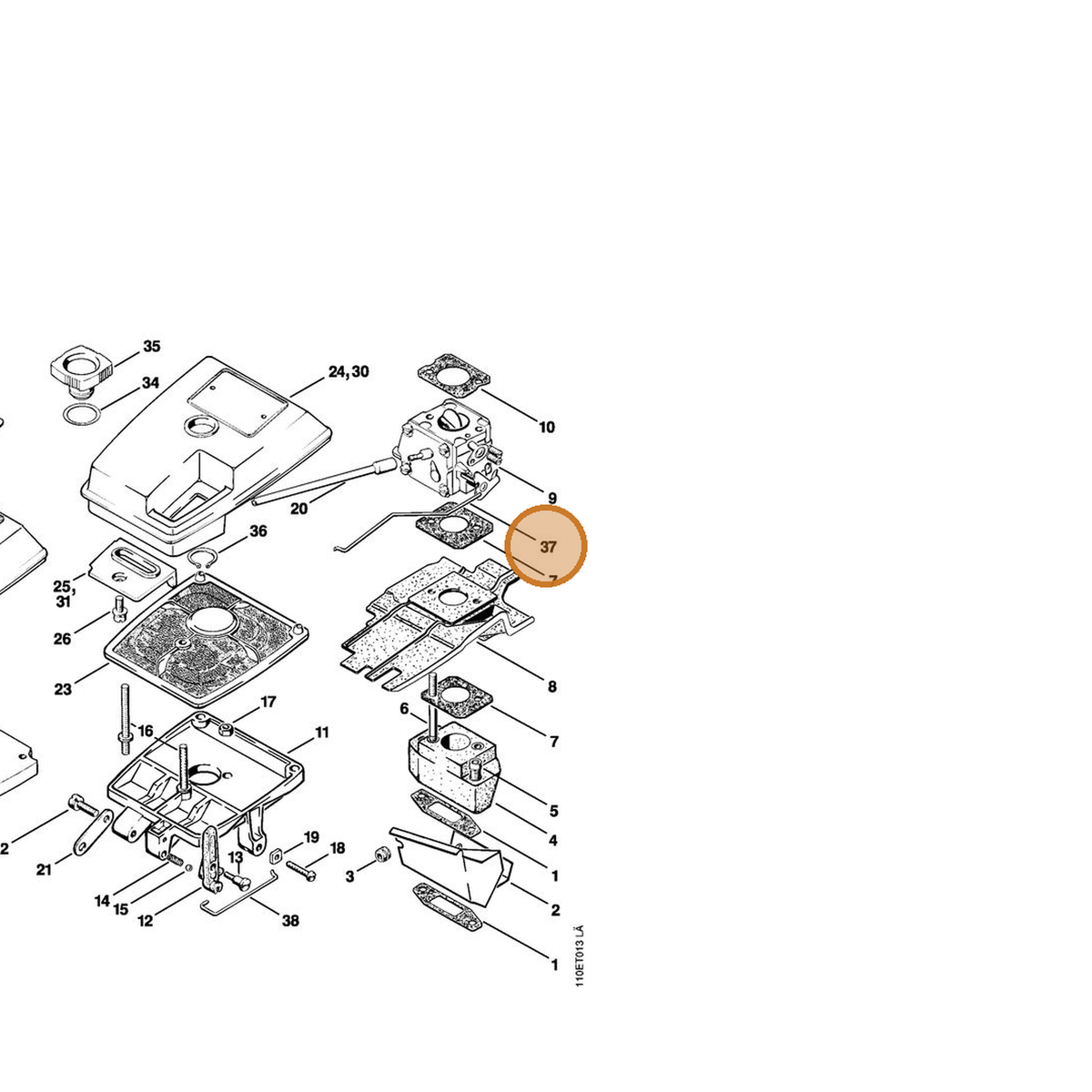 STIHL part 1110-182-1506 — IPL diagram snippet (6x zoom, amber highlight)