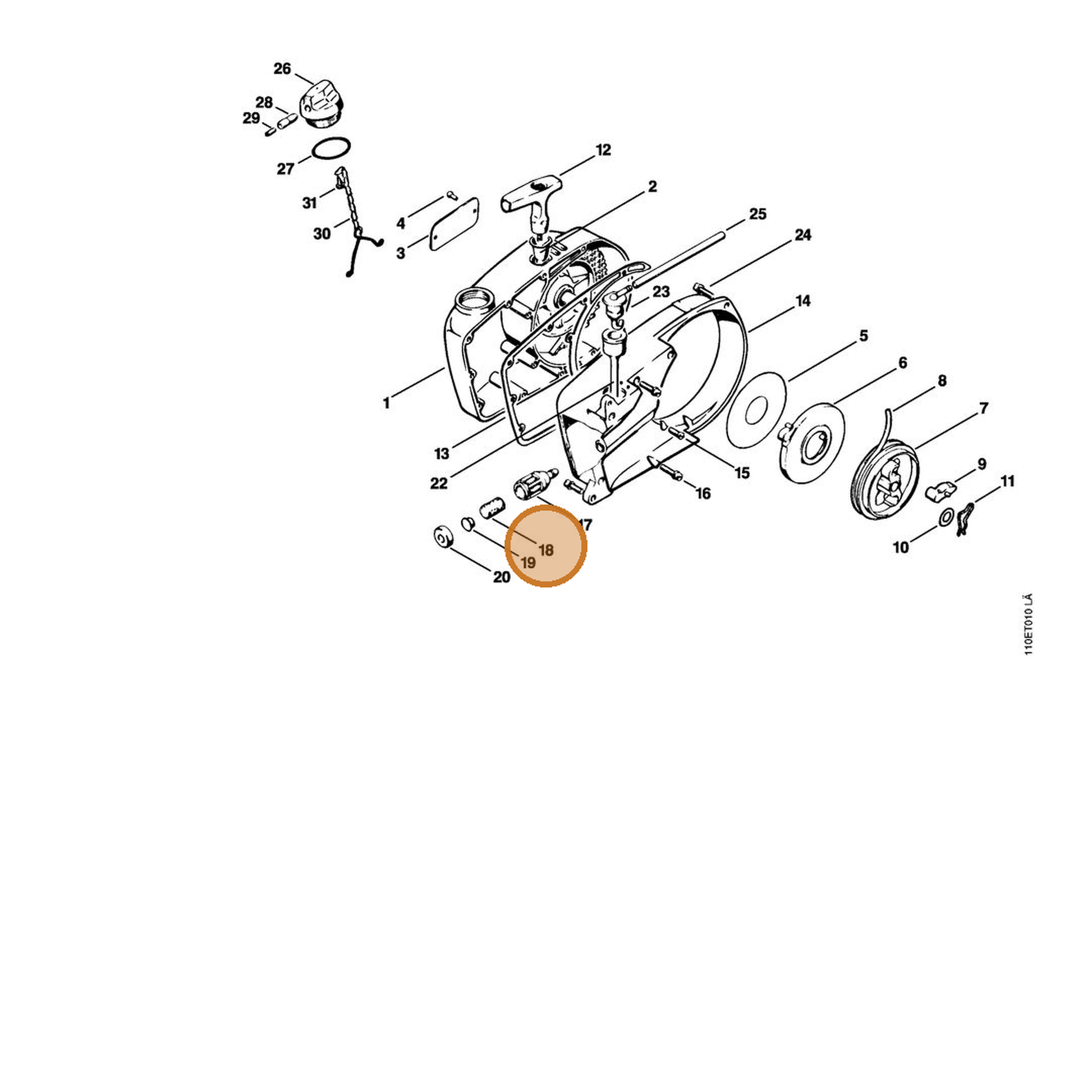 STIHL part 1110-358-1800 — IPL diagram snippet (6x zoom, amber highlight)