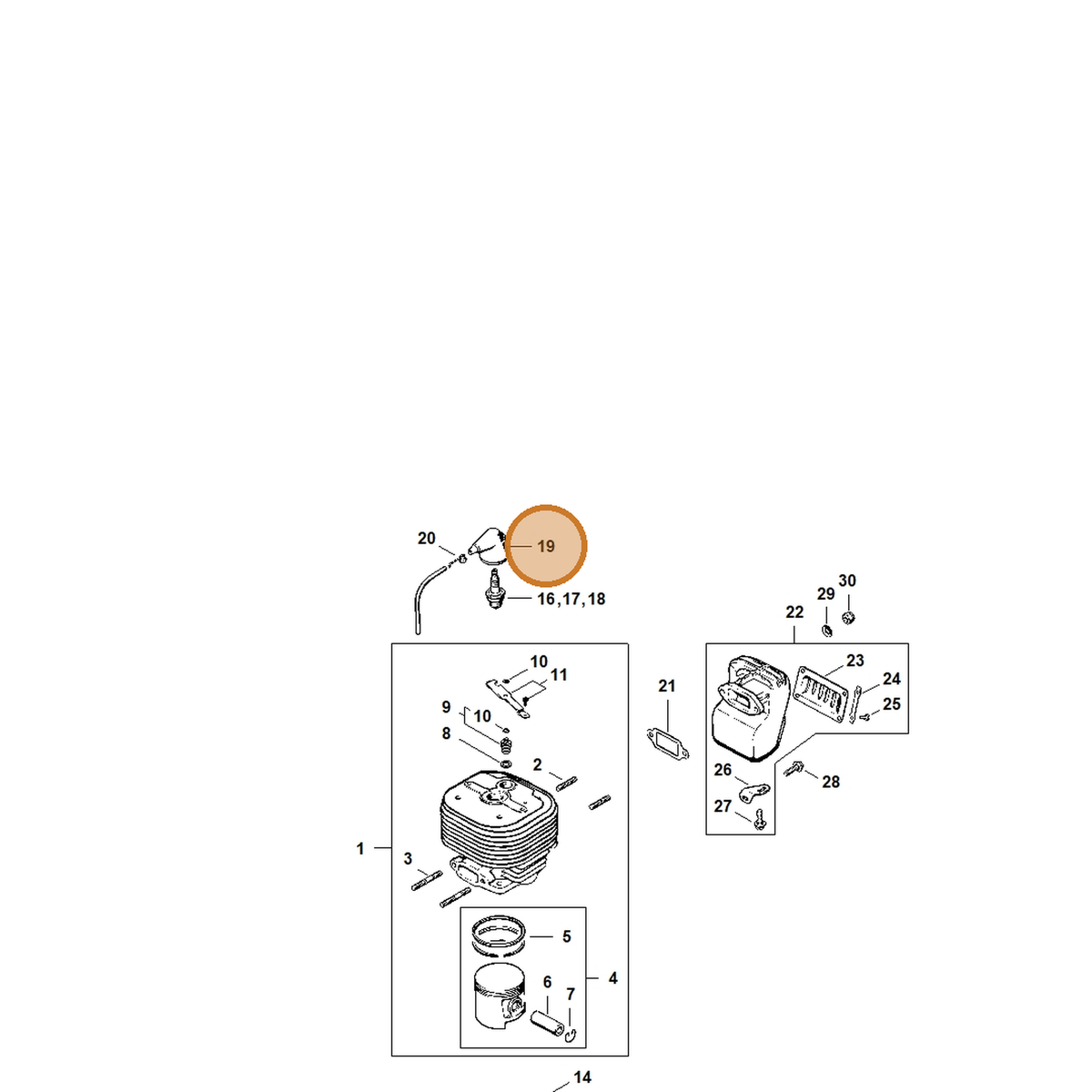 STIHL part 1110-405-1000 — IPL diagram snippet (6x zoom, amber highlight)