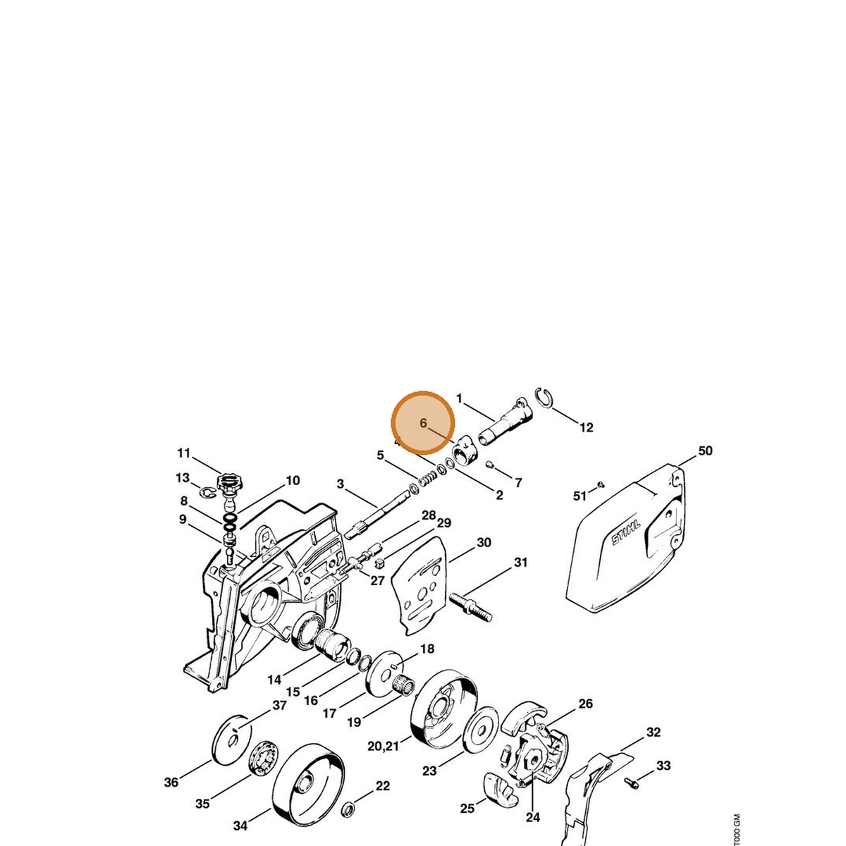 STIHL part 1110-647-9000 — IPL diagram snippet (6x zoom, amber highlight)