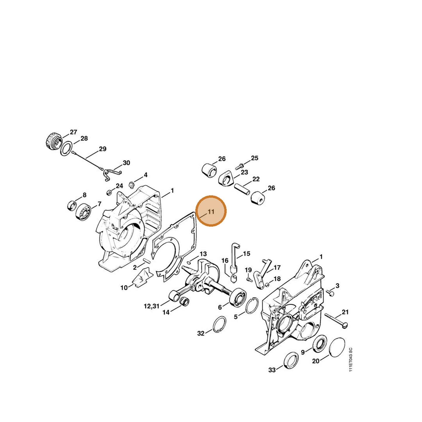 STIHL part 1111-029-0501 — IPL diagram snippet (6x zoom, amber highlight)