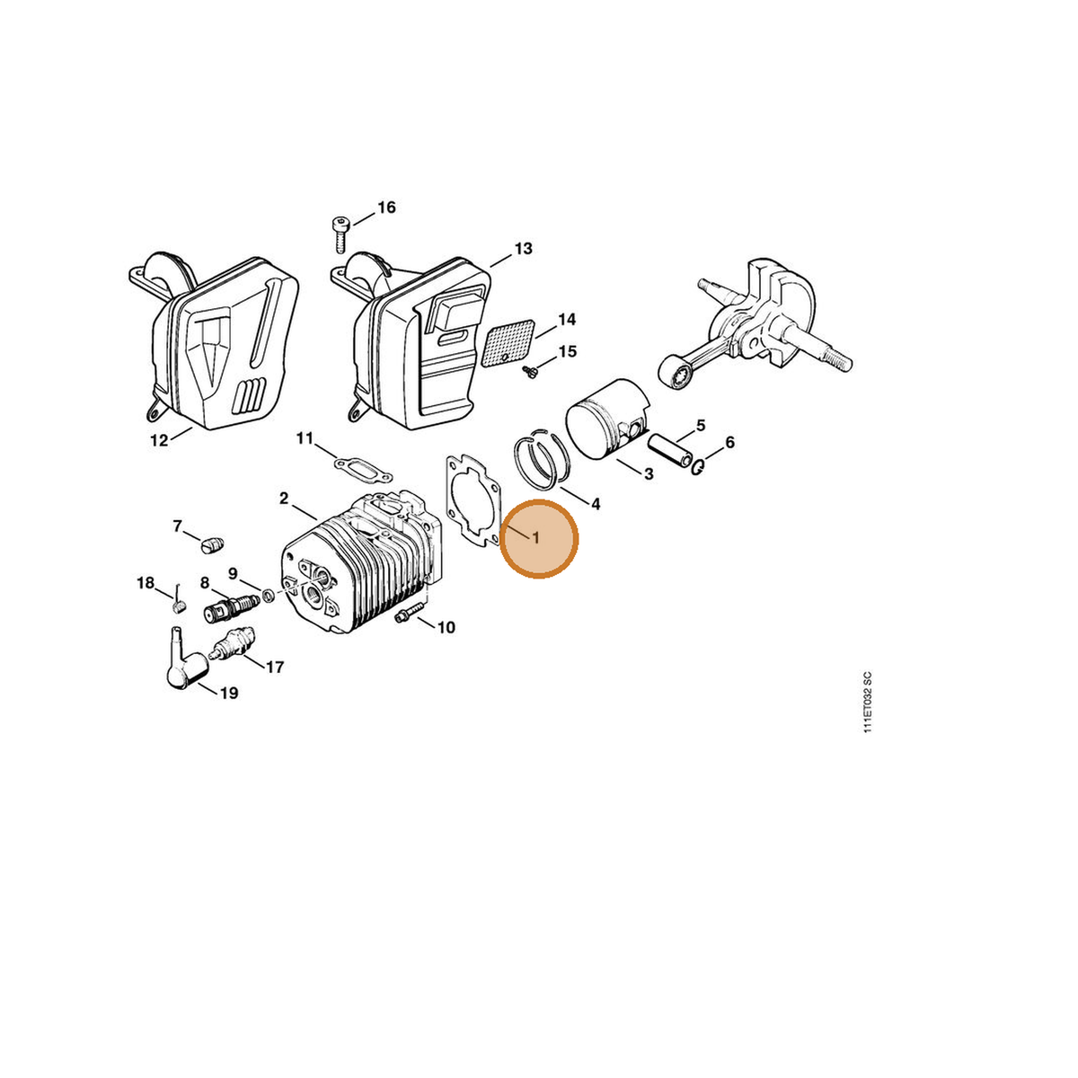 STIHL part 1111-029-2300 — IPL diagram snippet (6x zoom, amber highlight)