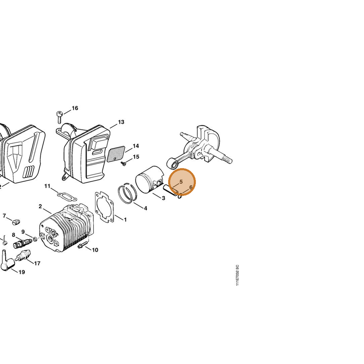 STIHL part 1111-034-1501 — IPL diagram snippet (6x zoom, amber highlight)