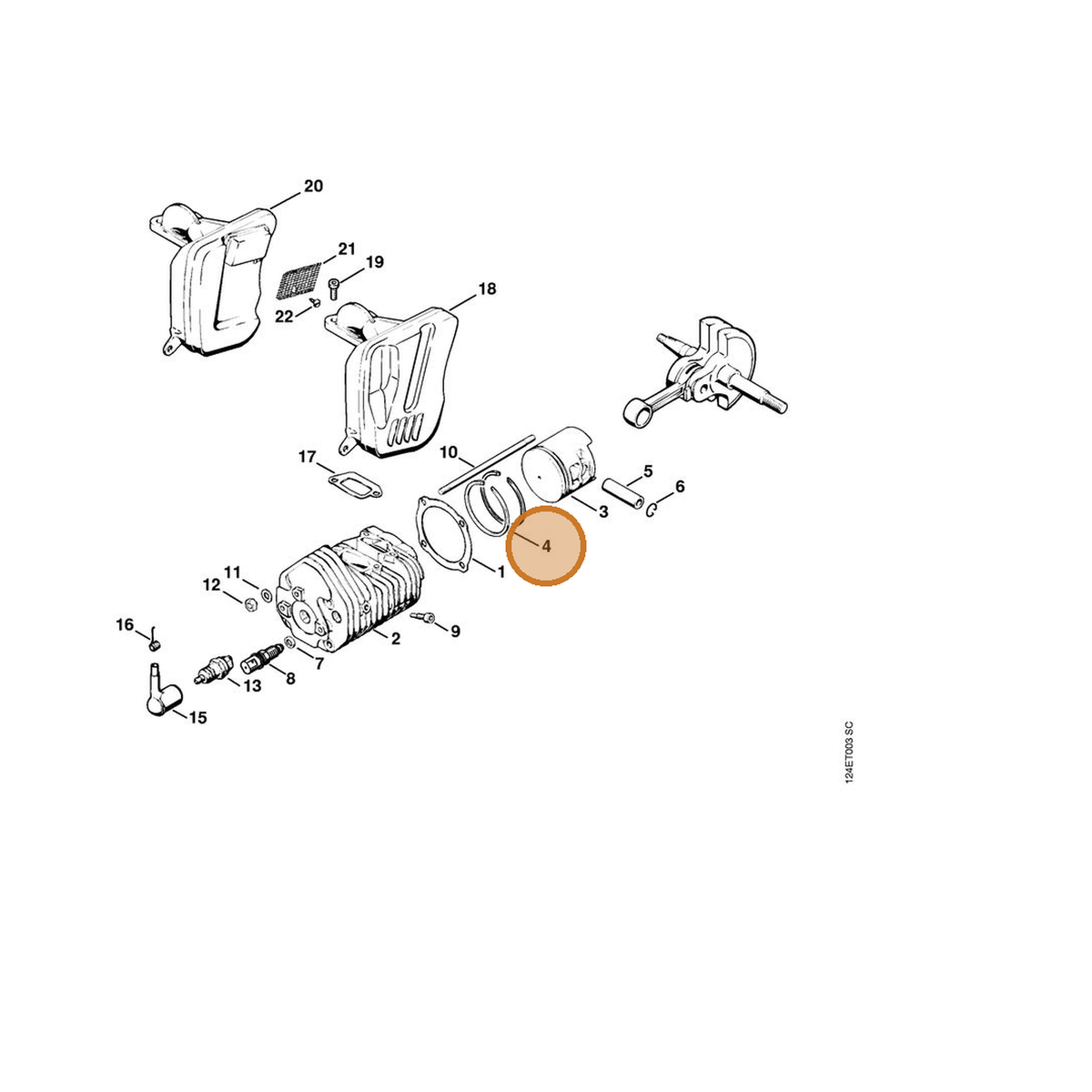 STIHL part 1111-034-3006 — IPL diagram snippet (6x zoom, amber highlight)