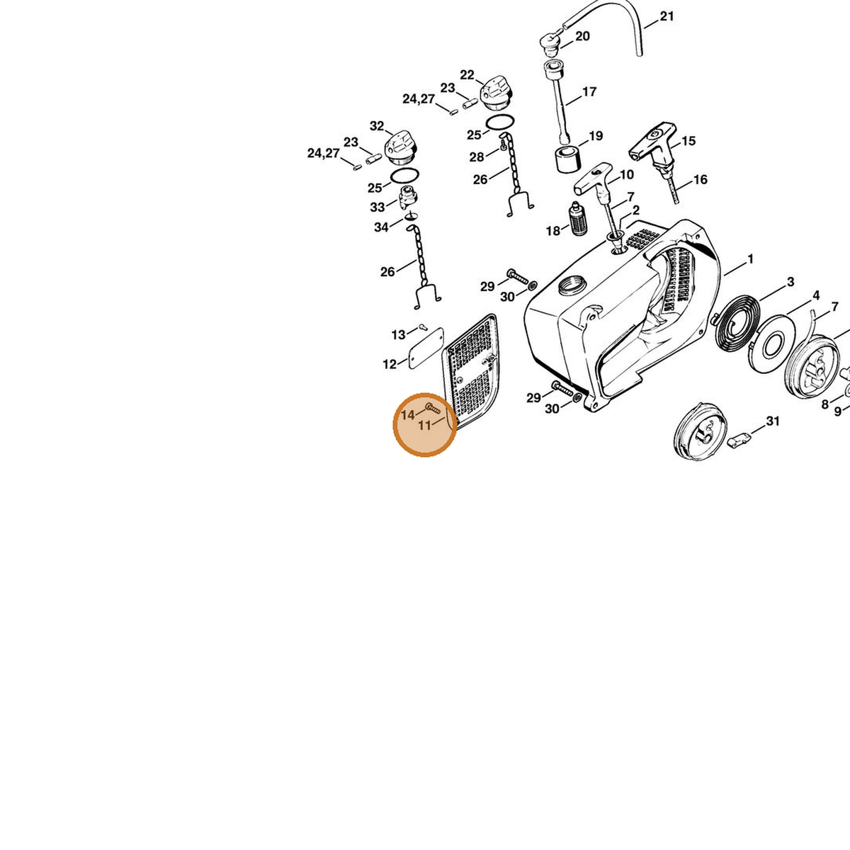 STIHL part 1111-080-3100 — IPL diagram snippet (6x zoom, amber highlight)