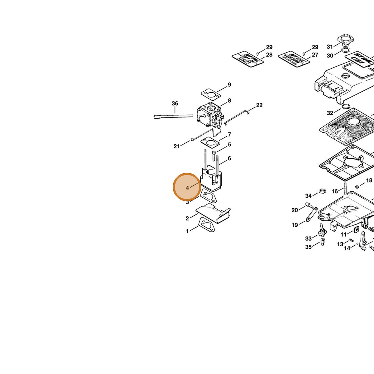 STIHL part 1111-120-2203 — IPL diagram snippet (6x zoom, amber highlight)