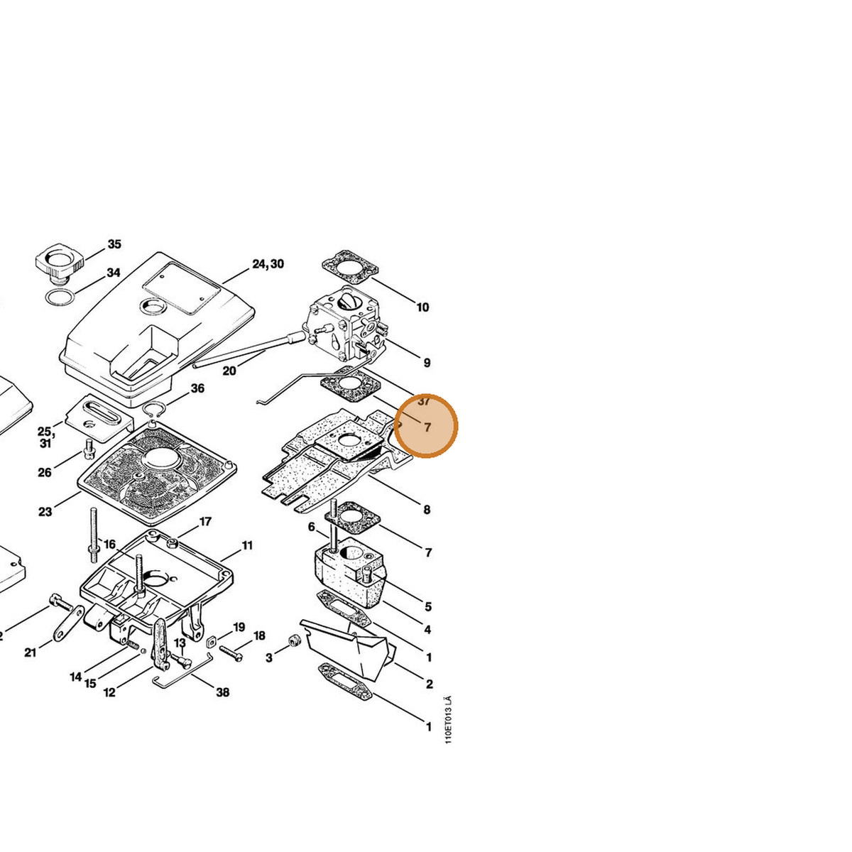 STIHL part 1111-129-1100 — IPL diagram snippet (6x zoom, amber highlight)
