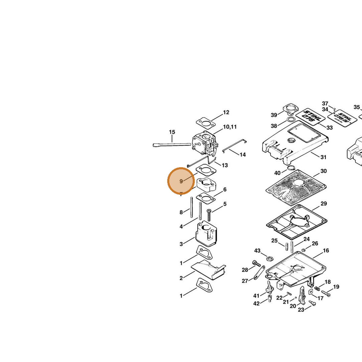 STIHL part 1111-129-1102 — IPL diagram snippet (6x zoom, amber highlight)