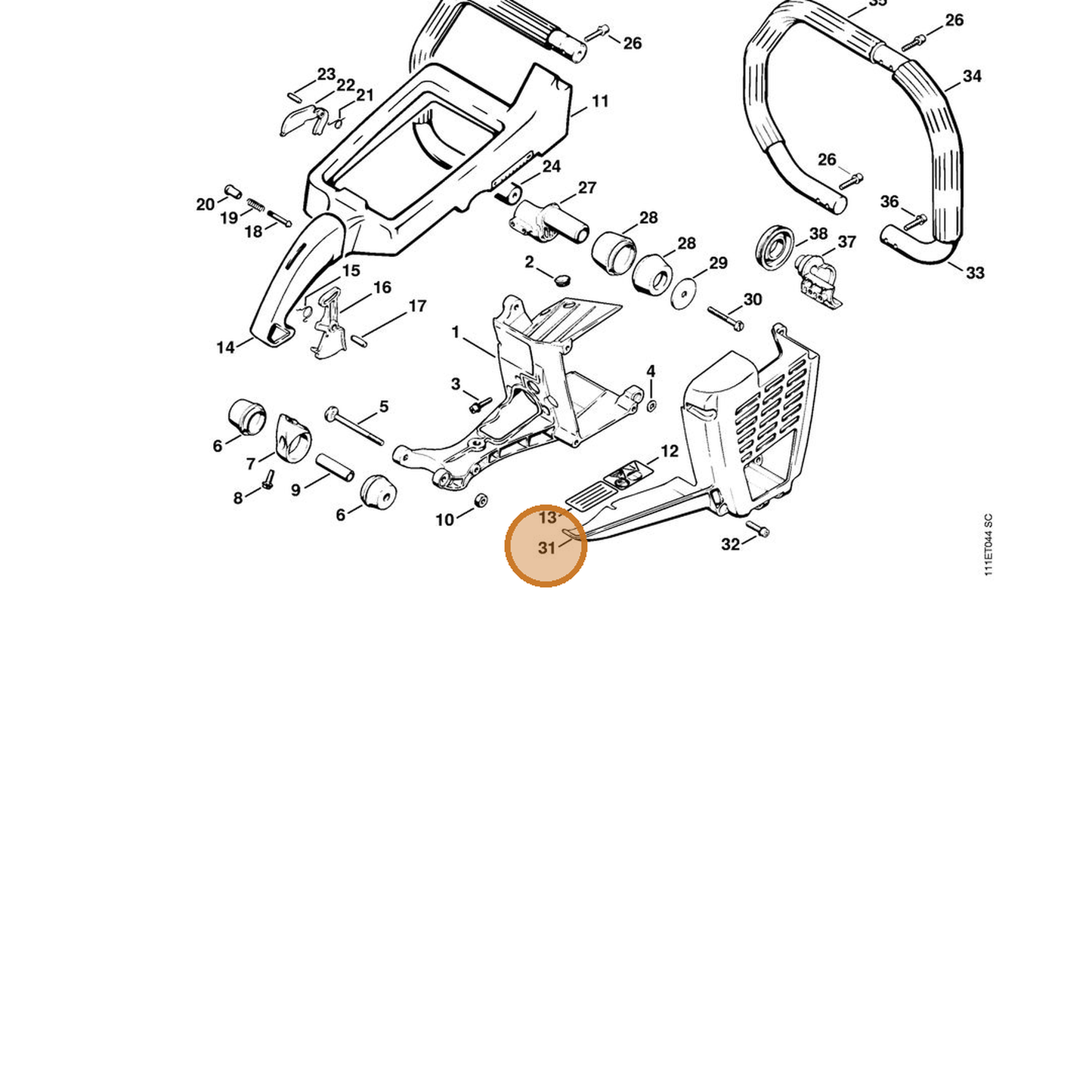 STIHL part 1111-146-6009 — IPL diagram snippet (6x zoom, amber highlight)