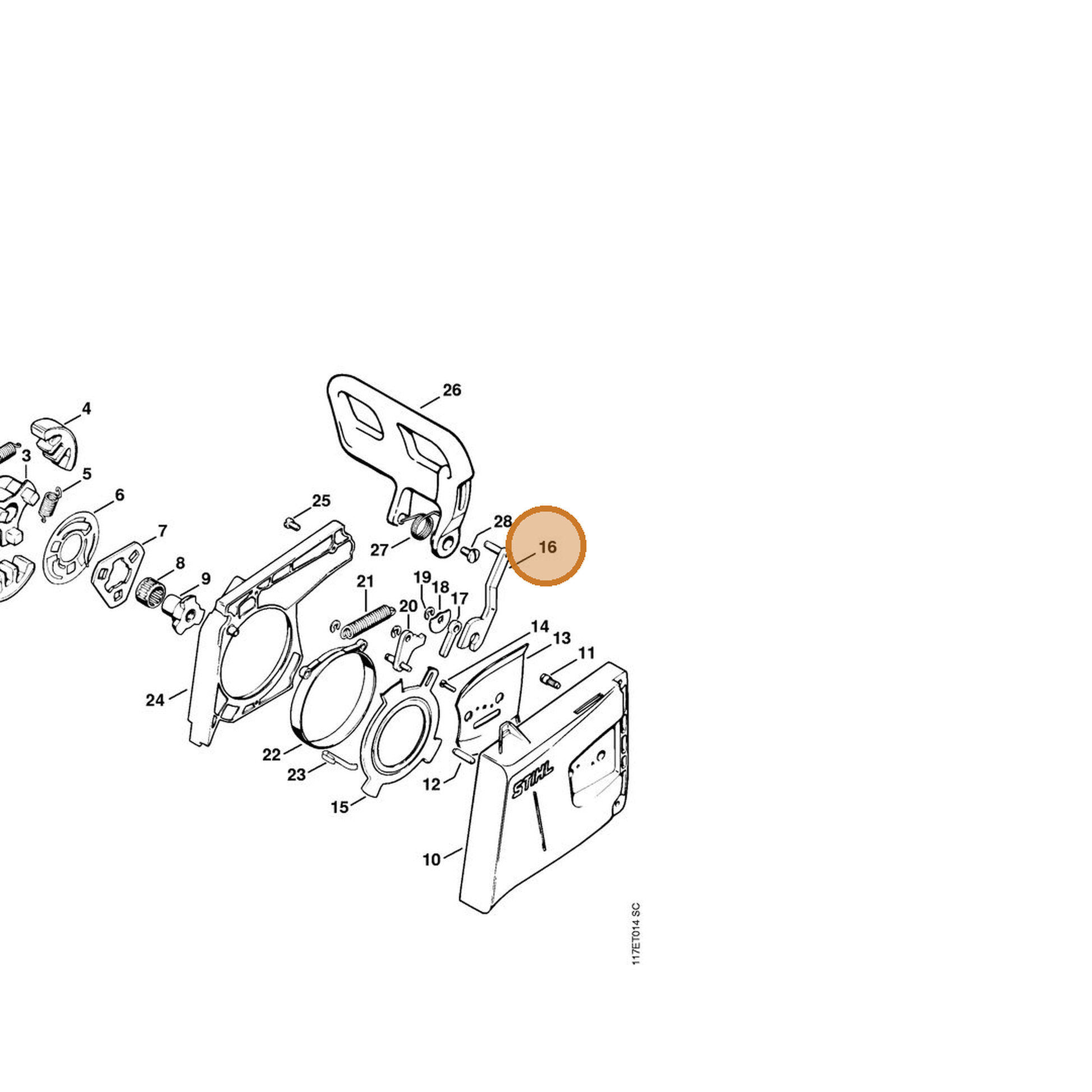 STIHL part 1111-160-5001 — IPL diagram snippet (6x zoom, amber highlight)