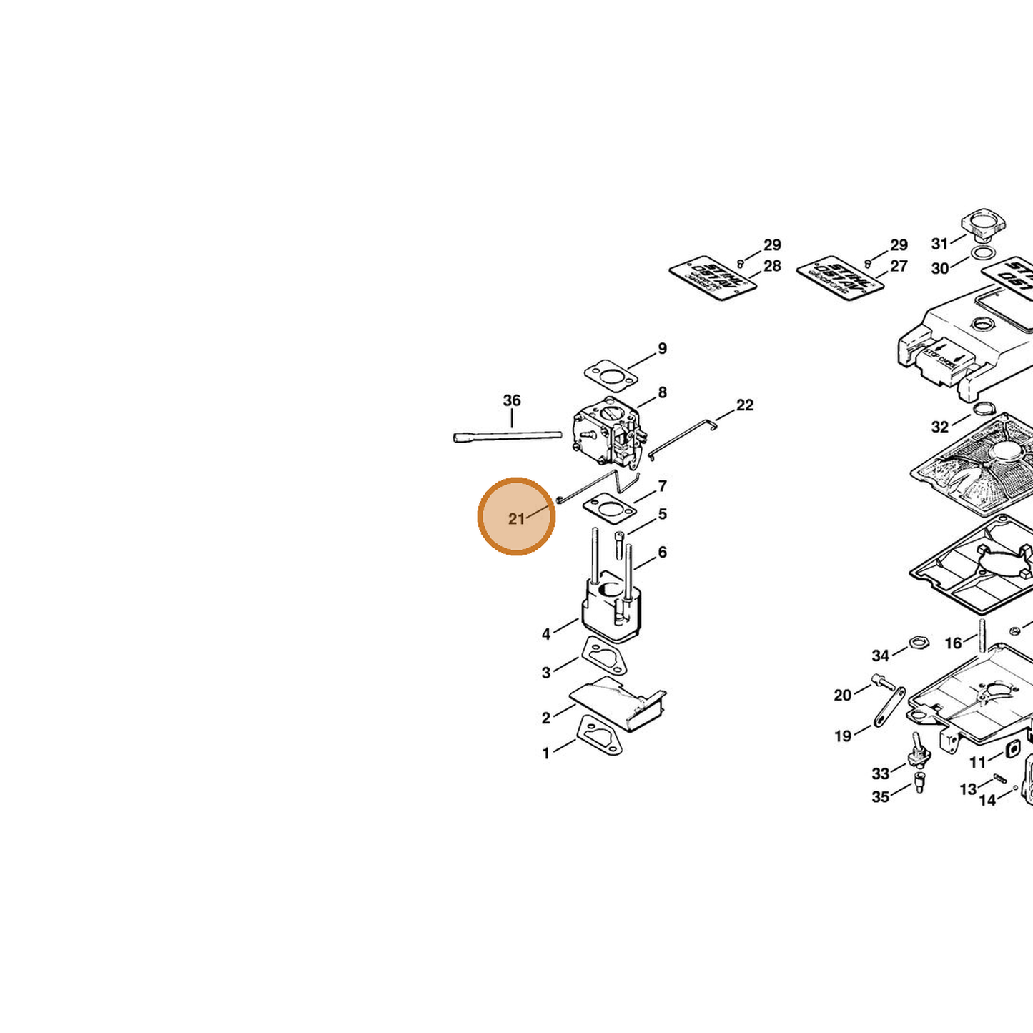 STIHL part 1111-182-1501 — IPL diagram snippet (6x zoom, amber highlight)