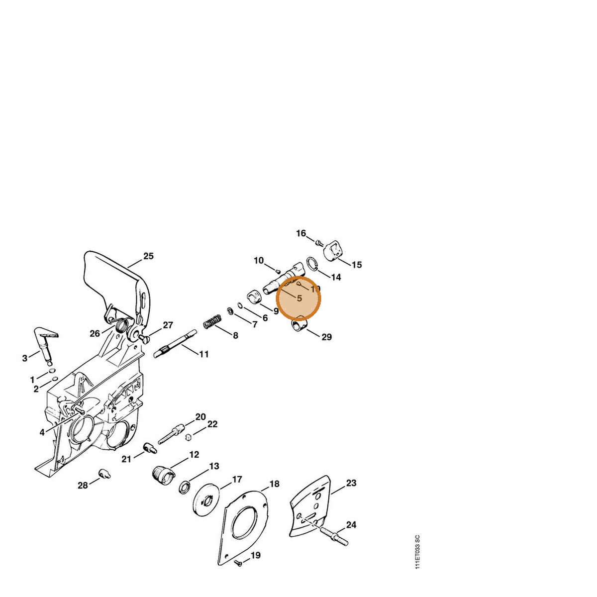 STIHL part 1111-640-3001 — IPL diagram snippet (6x zoom, amber highlight)