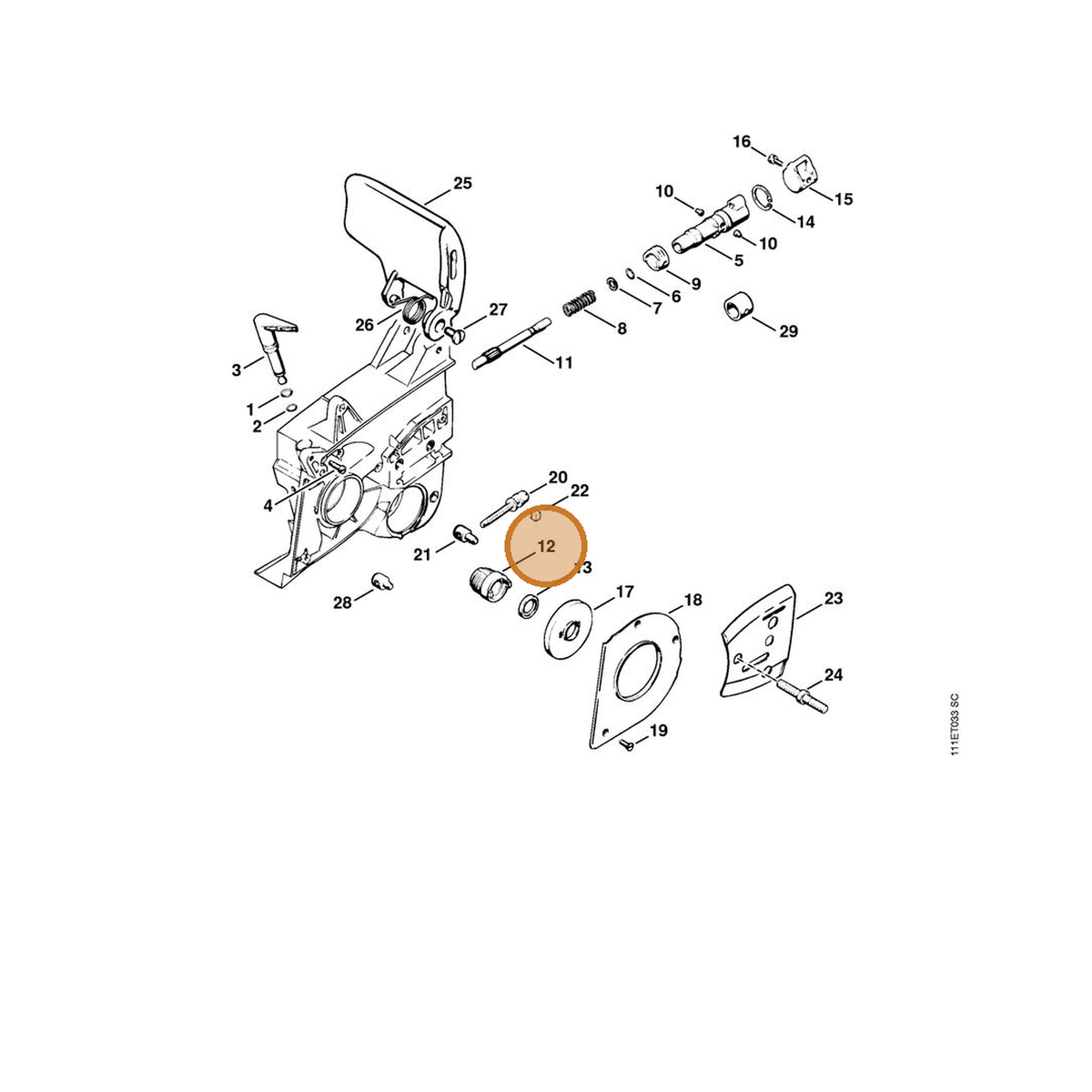 STIHL part 1111-640-7111 — IPL diagram snippet (6x zoom, amber highlight)