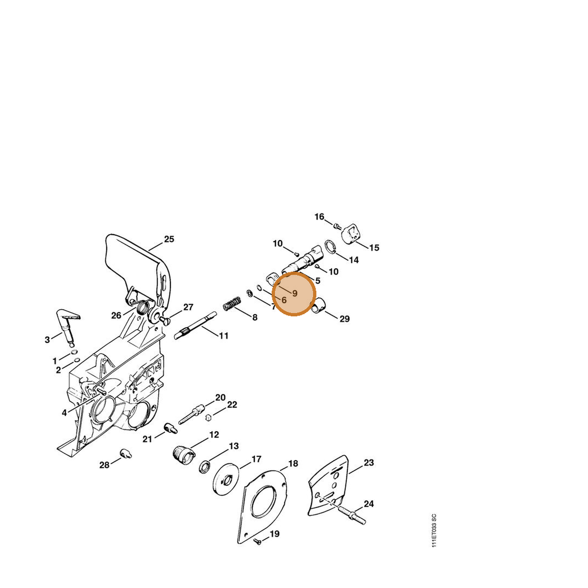 STIHL part 1111-647-9001 — IPL diagram snippet (6x zoom, amber highlight)