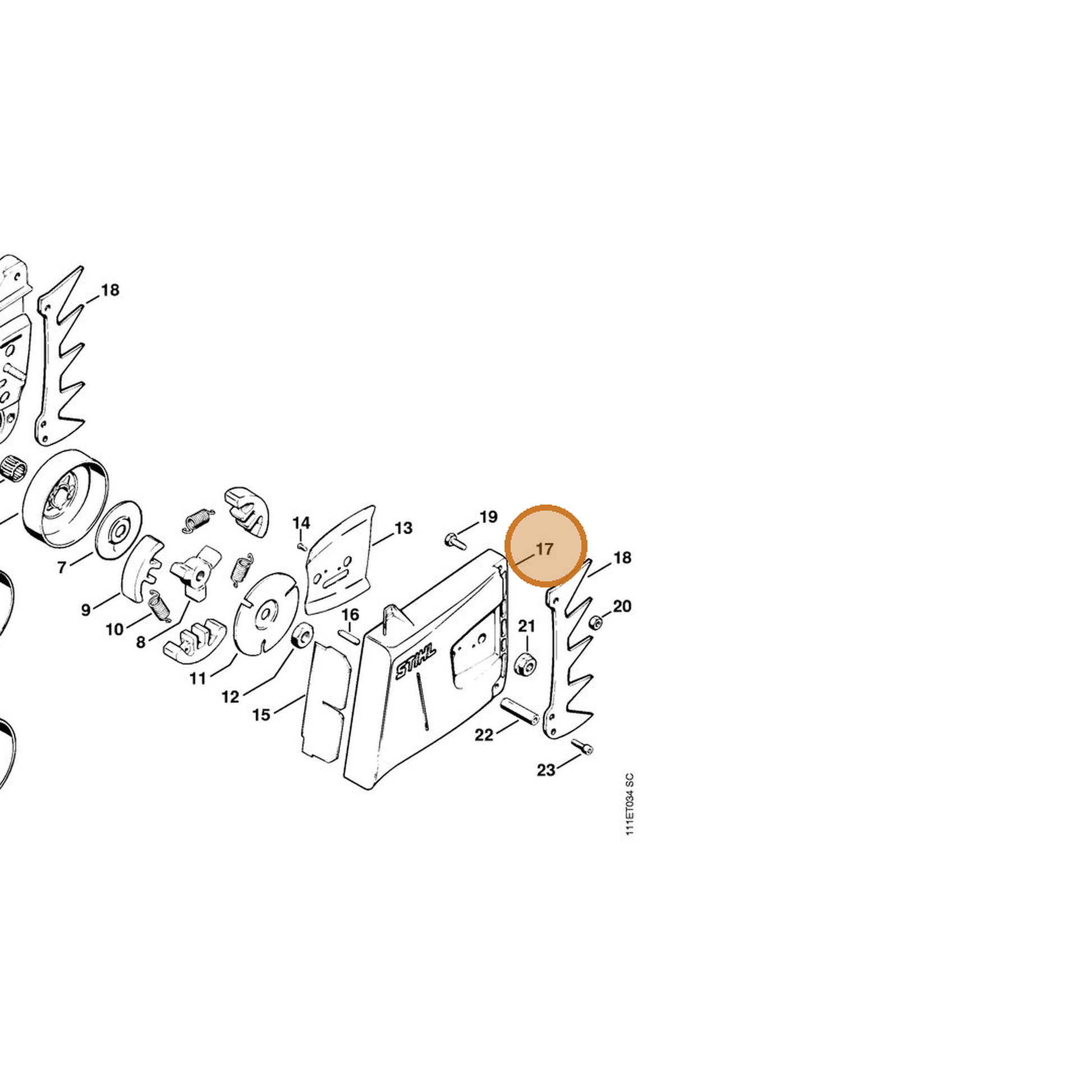 STIHL part 1111-648-0400 — IPL diagram snippet (6x zoom, amber highlight)