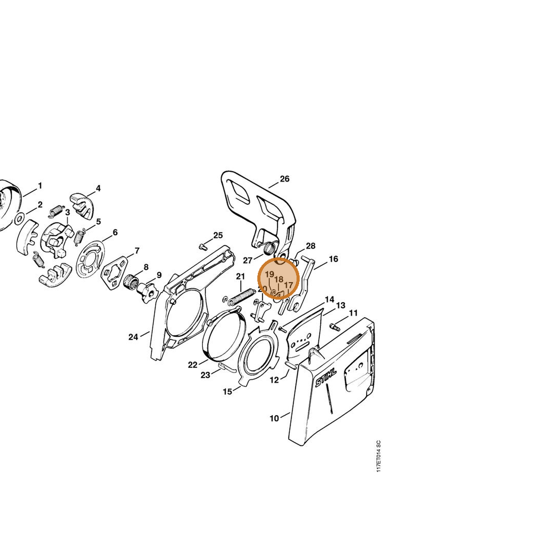STIHL part 1111-648-7300 — IPL diagram snippet (6x zoom, amber highlight)